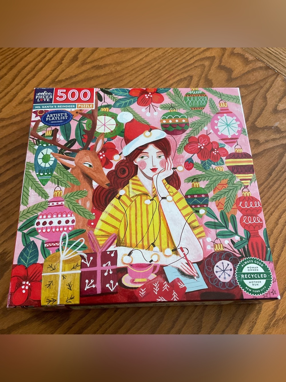 NWT eeBoo Piece & Love 500-Piece Puzzle “Ms. Santa’s Reindeer” Festive Scene